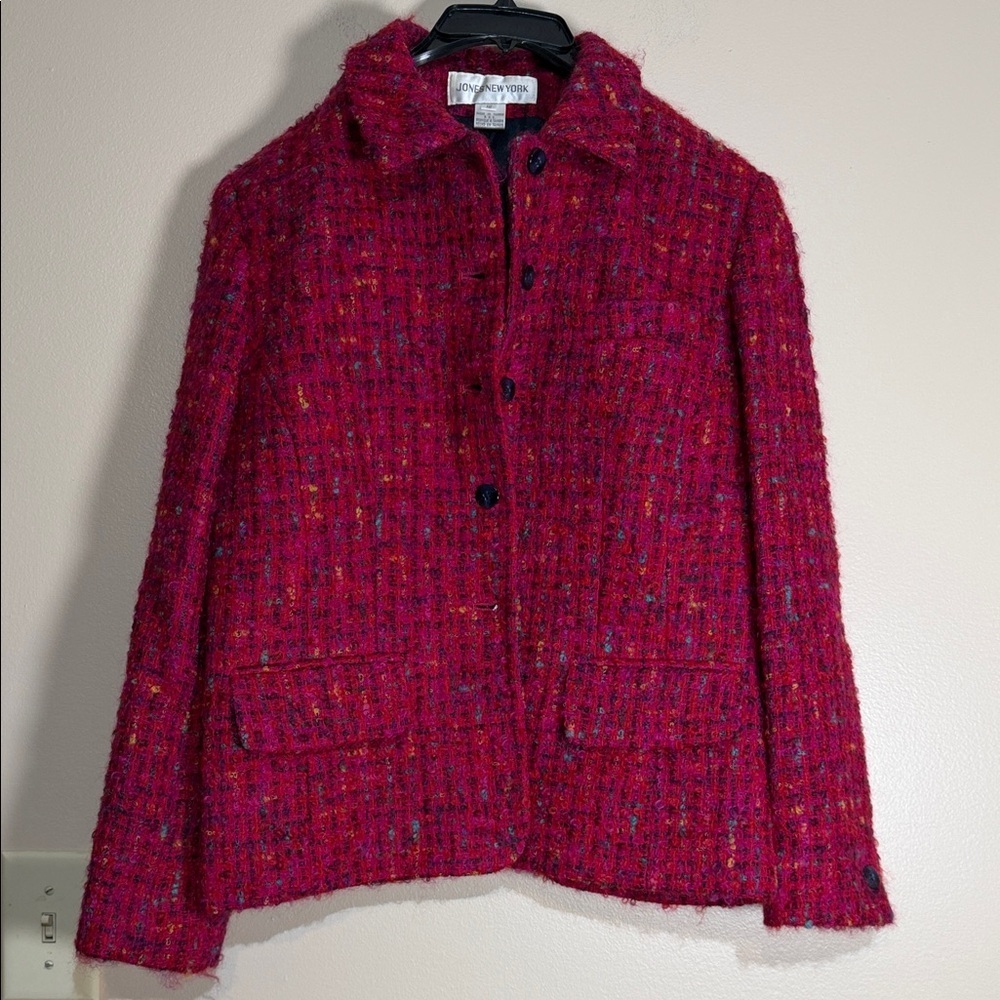 Jones New York Fuchsia Tweed Button-Front Jacket